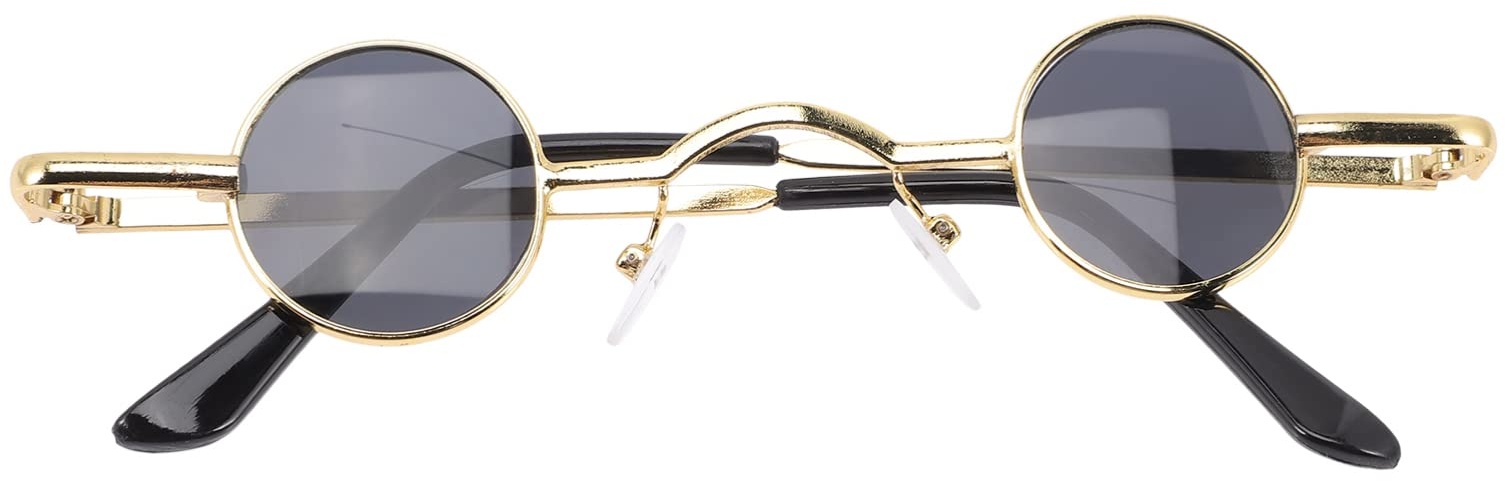 TOYANDONA Kleine runde polarisierte Sonnenbrille für Damen und Herren, PunkSonnenbrille, UVSchutz, Metallrahmen, RetroKreis, RetroSonnenbrille für Partygeschenke, Schwarz (goldene Bordüre),