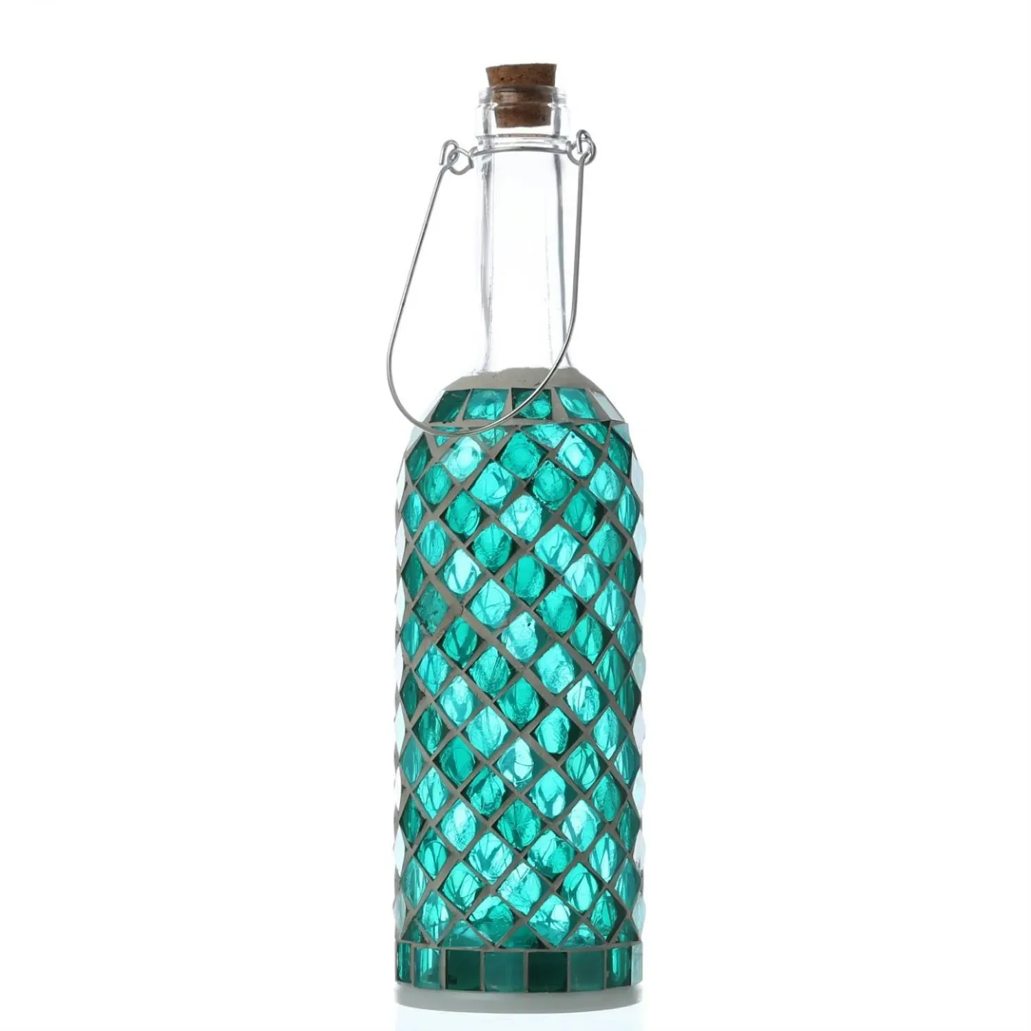 LED Flasche Mosaiksteine Glasflasche Mosaik beleuchtet Leuchtflasche grün