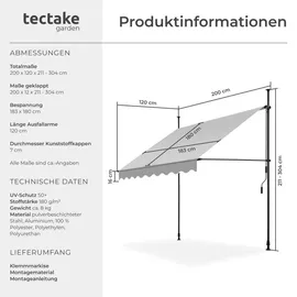 Tectake Klemmmarkise 200 x 180 cm hellgrau