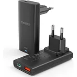 CHOETECH Schnellladegerät mit Länderadapter, Fast Charger (67W) , USB-C + USB-A Output 45W + 10.5W Schwarz