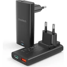 CHOETECH Schnellladegerät mit Länderadapter, Fast Charger (67W) , USB-C + USB-A Output 45W + 10.5W Schwarz