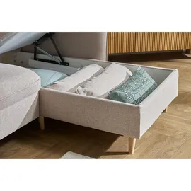 miliboo Schlaf-Ecksofa mit Stauraum 3/4-Sitzer beiger Stoff und helles Holz DRISS