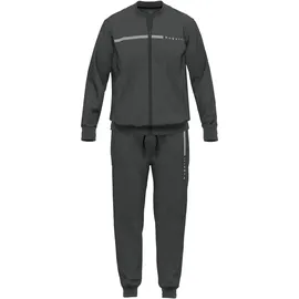 Bugatti Loungeanzug "Bologna", Herren, Gr. 52, grau (grau, dunkel, melange), Obermaterial: 51% Polyester, 46% Baumwolle, 3% Elasthan, bequem lang, Rundhals, Homewear-Sets, Reißverschluss, mit Logo, Rundhalsausschnitt, Langarm, lange Hose