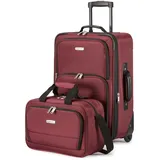 Amazon Basics 2-Teiliges Weichschalen-Koffer-Set, Erweiterbares Handgepäck (58 cm) und Tragetasche (25 cm), Leicht, 100% Polyester, Stapelbares Set, Rot