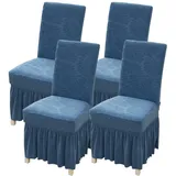 WYLEBER Stuhlhussen für Esszimmerstühle mit Langem Rock,Stuhlhussen für Esszimmer 2er-/4er-/6er-Set,Dehnbare Abnehmbare Stuhlbezug für Küche Hochzeits Feier Bankett(Blue,4 Set)