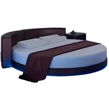 JV Möbel Rundes Bordeaux Bett mit LED-Beleuchtung Modernes Design Schlafsofa, Polster