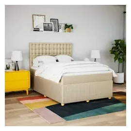 vidaXL Boxspringbett mit Matratze Creme 160x200 cm Stoff