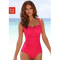 Badeanzug LASCANA "Saphir", Damen, Gr. 40, Cup B, rot, Polyamid, unifarben, Badeanzüge, mit Raffungen und Shaping-Effekt