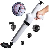Qcesorib Rohrreiniger Druckluft Wc mit 4 Austauschbaren Köpfen, Pressluft Rohrreiniger mit Luftdruckanzeige, Hochdruck Toilettenkolben, Rohrreiniger Druckluft, für Waschbecken Bodenablauf