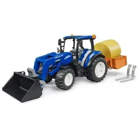 Bruder New Holland T5.120 mit Frontlader, Ladekasten, Gabeln und