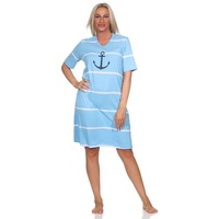 Normann Nachthemd Normann Damen Frottee Nachthemd in maritimer Optik mit Anker Motiv blau 36-38