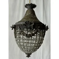 Casa Padrino Barock Kristall Hängeleuchte Oxidiert H. 35 cm - Barock Leuchten