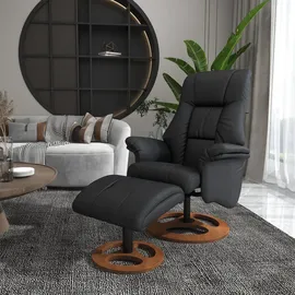 Homcom Relaxsessel mit Hocker, Fernsehsessel, TV Sessel mit Liegefunktion, 130° neigbar, für Wohnzimmer, Freizeitraum, Kunstleder Schwarz, 77 x 89 x 110 cm