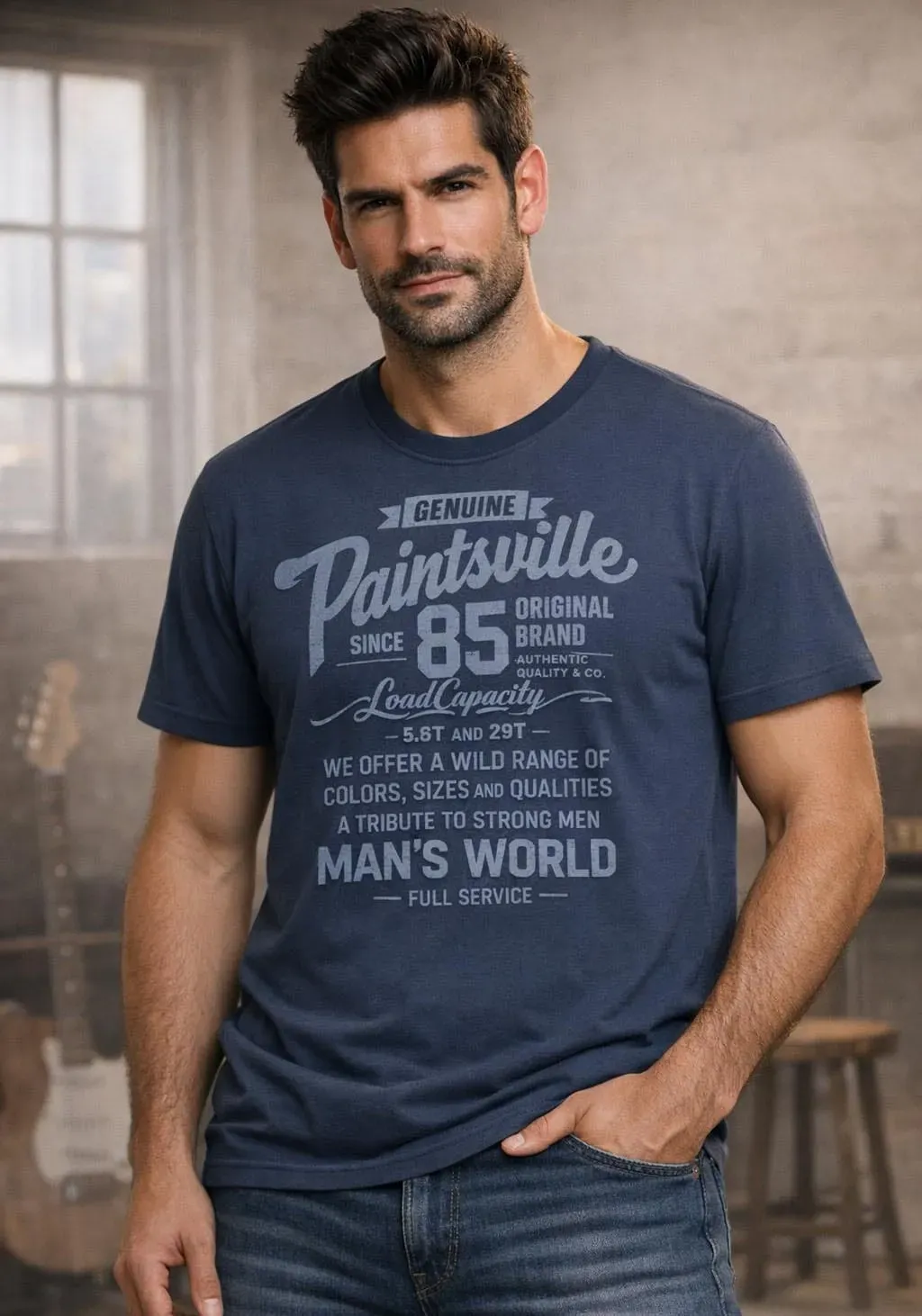 T-Shirt MAN'S WORLD, Herren, Gr. 5XL (72/74), blau (nachtblau), Single Jersey, Obermaterial: 100% Baumwolle, bedruckt, normal, Rundhals, Shirts T-Shirt, Kurzarm, mit stylischem Print, Rundhalsausschnitt, aus Baumwolle