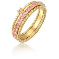 Elli Ring-Set Kristalle Farbig Regenbogen Set (3 tlg) 925 Silber, Ring Set rosa 56