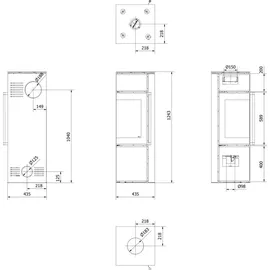 Kratki TORA/S 8 kW Ø 150 mit Türfeder Quarzsinter Schwarz / Brennraum Weiß