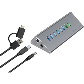 Conceptronic HUBBIES18G 10-fach Kombi-USB 3.0-Hub und Ladegerät mit 60W, 2-in-1 USB-C USB-A Kabel, USB 3.2 Gen 1