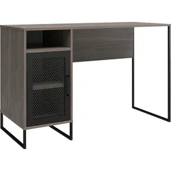 Schreibtisch DOREL HOME "Purdue", grau (grau eiche, schwarz, schwarz, grau eiche), B:121cm H:76,5cm T:50cm, Tische, Tür mit Magnetverschluß, Gestell aus Metall, Höhe 76,5 cm
