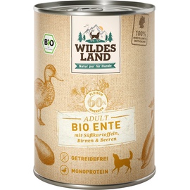 Wildes Land 656207 Hunde-Dosenfutter Ente mit Süßkartoffeln, Birnen & Beeren | BIO Adult