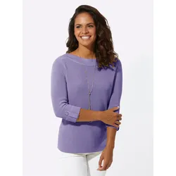 3/4 Arm-Pullover CASUAL LOOKS "3/4-Arm-Pullover", Damen, Gr. 36, lila (lavendel), 100% Baumwolle, unifarben, 3/4-Ärmel, Pullover