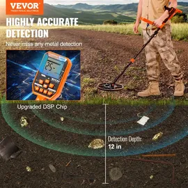 Vevor Profi Metalldetektor 7 Modi Metallsuchgerät 30cm Suchspule IP68 Tauchtiefe bis zu 3m Goldsucher mit verstellbarem Griff Golddetektor inkl. Bluetooth-Headset Präzisions-Ortungsgerät