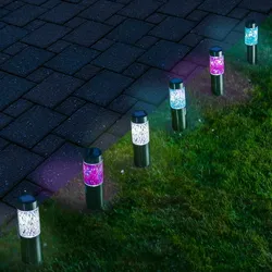 LED Solar Wegleuchten Mosaik Solarleuchten Edelstahl Garten Rasen silber 6er Set
