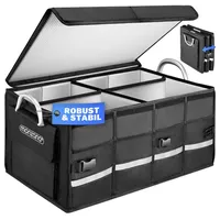 monzana Kofferraum Organizer Deckel 63L Trennwände Wasserdicht Faltbar MDF Wände rutschfest Kofferraumtasche Kofferraumbox Auto Schwarz
