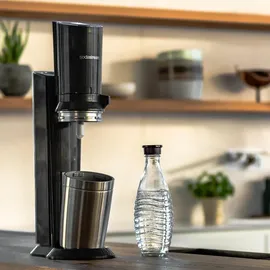 Sodastream Crystal 3.0 schwarz + 1 Glaskaraffe + Zylinder