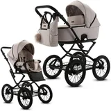 Knirpsenland Kombi-Kinderwagen Retro Style Kombi Kinderwagen 2.0, hohe Sicherheit durch One-Klick System der Kinderwagenaufsätze beige