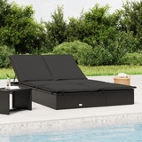 Festnight Poly Rattan Doppelliege Sonnenliege für 2 Personen Gartenliege 2 Personen Doppelliege Outdoor Doppelliege Outdoor 2 Personen Sonnenbett Loungebett Schwarz