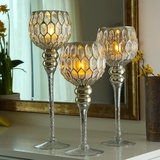 MARELIDA Kerzenhalter Kelch CORDOBA Glas - H: 30,5cm, 34,5cm, 40cm gold 3er Set