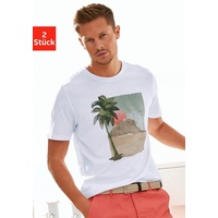 Beachtime T-Shirt, (Packung, 2 tlg.), Freizeitshirt mit Rundhals und Frontprint aus reiner Baumwolle, Gr. L, mint / bedruckt, , 38952340-L