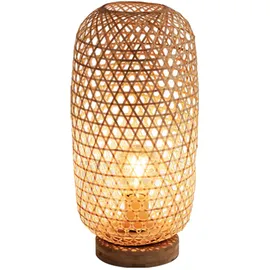 GLOBO Tischleuchte Bambusgeflecht Tischlampe Bambus Beistellleuchte Boho Wohnzimmer, natur, 1x E27 Fassung, Dxh 22x46 cm