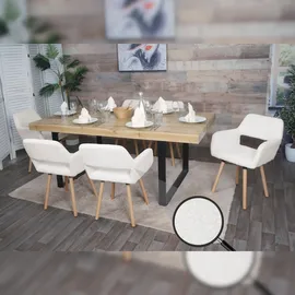 Mendler 6er-Set Esszimmerstuhl HWC-A50 II, Stuhl Küchenstuhl Polsterstuhl, Holz Stoff/Textil Bouclé (450g/m2) FSC® ~ creme