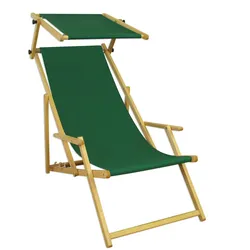 Erst-Holz Liegestuhl grün Gartenliege Holz Sonnenliege Sonnendach Strandstuhl Buche Gartenmöbel 10-304NS