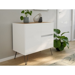 Raumwunder S Sideboard Kommode Greifraum 80cm 2 SoftClose 1 Tür Weiß/Eiche Top