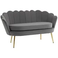 Homcom Sofa zwei-Sitzer, Loungesofa Samt Polyester Grau 133 x 63 x 75 cm