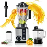 ibettertec Standmixer Standmixer 15 Stufen Smoothie Mixer Smoothie Maker, 1200,00 W, Ice Crusher,3L Saftbehälter,1L Gemüsezerkleinerer und 0,5L Mahlbecher silberfarben