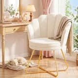 Hellove Esszimmerstühle Schminktisch Stuhl aus Samt, Schminkstuhl Muschel Stuhl mit Gold Metallbeinen, Beige Vanity Sessel, Elegant Loungesessel, Armlehnstuhl für Schlafzimmer & Wohnzimmer