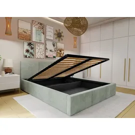 Muralo Polsterbett Stoffbett Bett mit Bettkasten und Gasdruckfeder mit Polsterkopfteil Bett 120x200 Bett mit Stauraum Mint