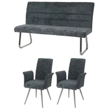 Mendler Esszimmer-Set HWC-G55, 2er-Set Stuhl mit Armlehne+Sitzbank 160cm, Edelstahl gebürstet Stoff/Textil Chenille ~ blau-grün