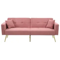 Rutaqian Schlafsofa Multifunktionales Sofa,Verstellbarem Winkel, 175x64x72 cm, Goldenen Beinen, mit Kissen und Seitlichen Aufbewahrungstaschen, Schlafsofa mit Bettfunktion, Schlafbereich:156x89.5 cm rosa