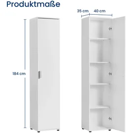 home collective Mehrzweckschrank Weiß, Echtholz, 4 Fächer, 40x184x35 cm Waschküche, Mehrzweckschränke
