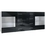 Vladon Sideboard Bari V2 (Kommode mit 2 Türen, 4 Schubladen und 2 flexible Glaseinlegeböden), Weiß matt/Schwarz Hochglanz (166 x 72 x 35) schwarz