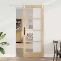 vidaXL Schiebetür mit Beschlagset 'ORKDAL'aus massivem Holz und Glas