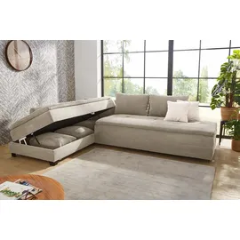 Jockenhöfer Gruppe Ecksofa »Madrid L-Form, drehbares Dauerschlafsofa, Federkern« integrierter Kaltschaum-Topper, Regalelement, links/rechts montierbar