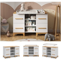 VitaliSpa Wickelkommode Malia XL 133 x 70 cm, Weiß Eiche, Wickeltisch, Wickelauflage