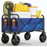 Bollerwagen Faltbar Mit Bremse,Handwagen Faltbarer 220L 172Kg 360° All-Terrain Reifen,Seitentasche,Handwagen Mit Verstellbarem Griff Perfekt Gartenwagen Reisebuggy Campingwagen Strandwagen