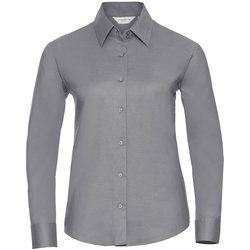 Russell Collection Klassische Oxford Bluse  Langarm, silver, 3XL