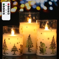 Eldnacele Schneemann Glas LED-Kerzen mit Fernbedienung und Timer, batteriebetriebene Echtwachskerzen ohne Flamme für Weihnachtsdekoration zu Hause